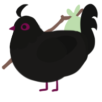 A sable and black chicken with a head pattern