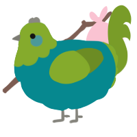 A teal and chartreuse chicken with a head pattern