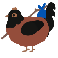 A russet and black chicken with a head pattern