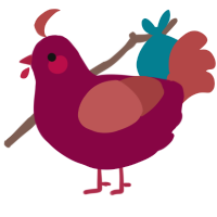 A maroon and red chicken