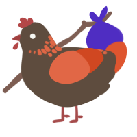 A bark and vermilion chicken with a neck-speckle pattern