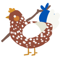 A russet and white chicken with a speckle pattern