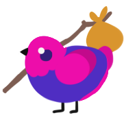 A indigo and fuchsia chicken with a head pattern