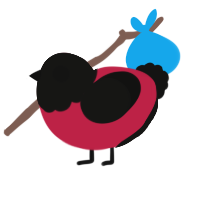 A crimson and black chicken with a head pattern