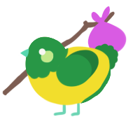 A yellow and viridian chicken with a head pattern