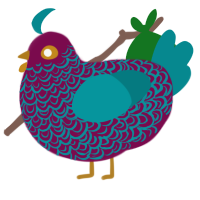 A wine and teal chicken with a double-lace pattern