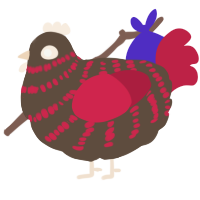 A bark and crimson chicken with a bar pattern