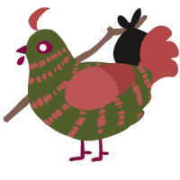 A olive and red chicken with a bar pattern