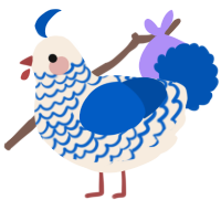A cream and ultramarine chicken with a lace pattern