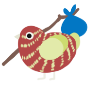 A red and lemon chicken with a bar pattern