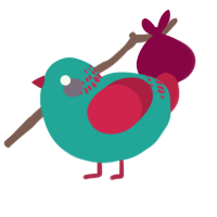 A turquoise and crimson chicken with a neck-band pattern