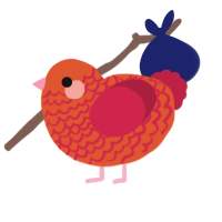 A vermilion and crimson chicken with a lace pattern