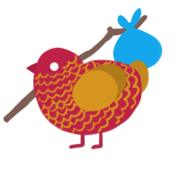 A crimson and ochre chicken with a lace pattern