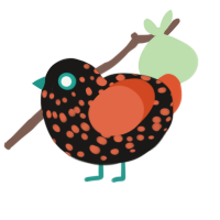 A sable and vermilion chicken with a speckle pattern
