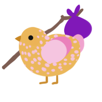 A honey and pink chicken with a speckle pattern