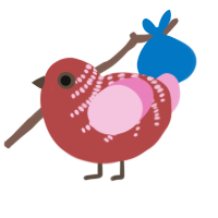 A red and pink chicken with a half-bar pattern