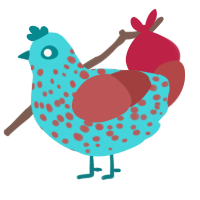 GetInto Hypnosis Mic, a aqua and red chicken with a speckle pattern