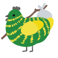 Applepine, a viridian and yellow chicken with a bar pattern