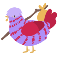 Scented Marker, a lilac and crimson chicken with a bar pattern