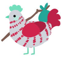 Mint, a mist and crimson chicken with a bar pattern