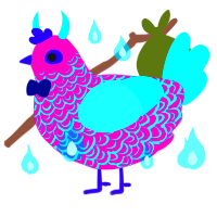 Poprockz, a fuchsia and aqua chicken with a double-lace pattern