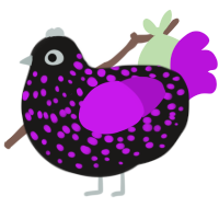 Silver Lining, a sable and amethyst chicken with a speckle pattern