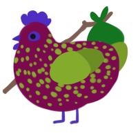 Strawberry Joker, a wine and chartreuse chicken with a speckle pattern