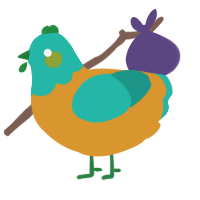 (unnamed), a orange and turquoise chicken with a head pattern
