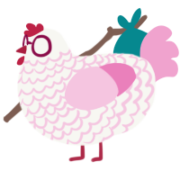 Puff, a white and pink chicken with a lace pattern