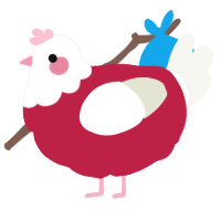 Saint Chickolas Jr, a crimson and white chicken with a head pattern
