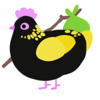 sick rave, a black and yellow chicken with a neck-speckle pattern