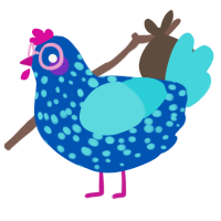 Culture, a ultramarine and aqua chicken with a speckle pattern