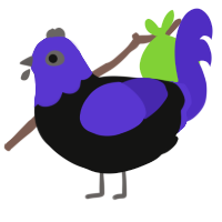 lumpy ass, a black and indigo chicken with a head pattern