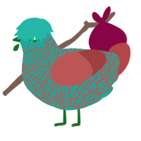 My Friend Doppo, a turquoise and red chicken with a double-lace pattern