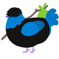 Uno, a black and sapphire chicken with a head pattern