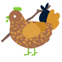 Clove, a brown and orange chicken with a speckle pattern