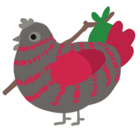 Redstone Ore, a grey and crimson chicken with a bar pattern