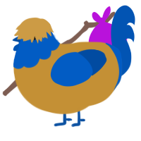 Spare Trousers, a gold and ultramarine chicken with a head pattern