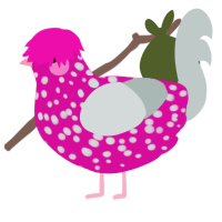 Chillon, a fuchsia and silver chicken with a speckle pattern