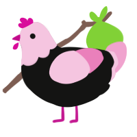 Megurine Luka, a black and pink chicken with a head pattern