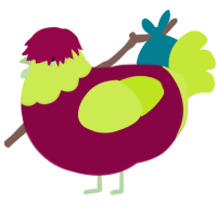 Anthurium, a maroon and lime chicken with a head pattern