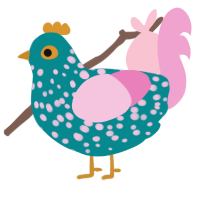Spekle, a teal and pink chicken with a speckle pattern