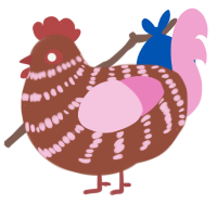 Choco, a russet and pink chicken with a bar pattern