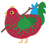 Sproutberry, a crimson and viridian chicken with a speckle pattern