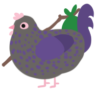 Fig, a grey and overcast chicken with a speckle pattern