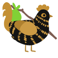 Luxury, a black and gold chicken with a bar pattern