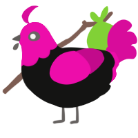 Darling, a black and fuchsia chicken with a head pattern