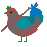 Terracotta Pie, a red and teal chicken with a lace pattern