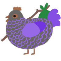 Purpurite, a grey and blurple chicken with a lace pattern