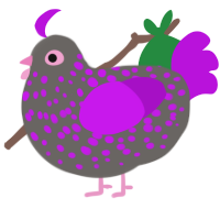 Fidget, a grey and amethyst chicken with a speckle pattern